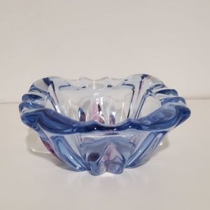 Vintage  Blue Pink Glass Bowl Trinket Dish